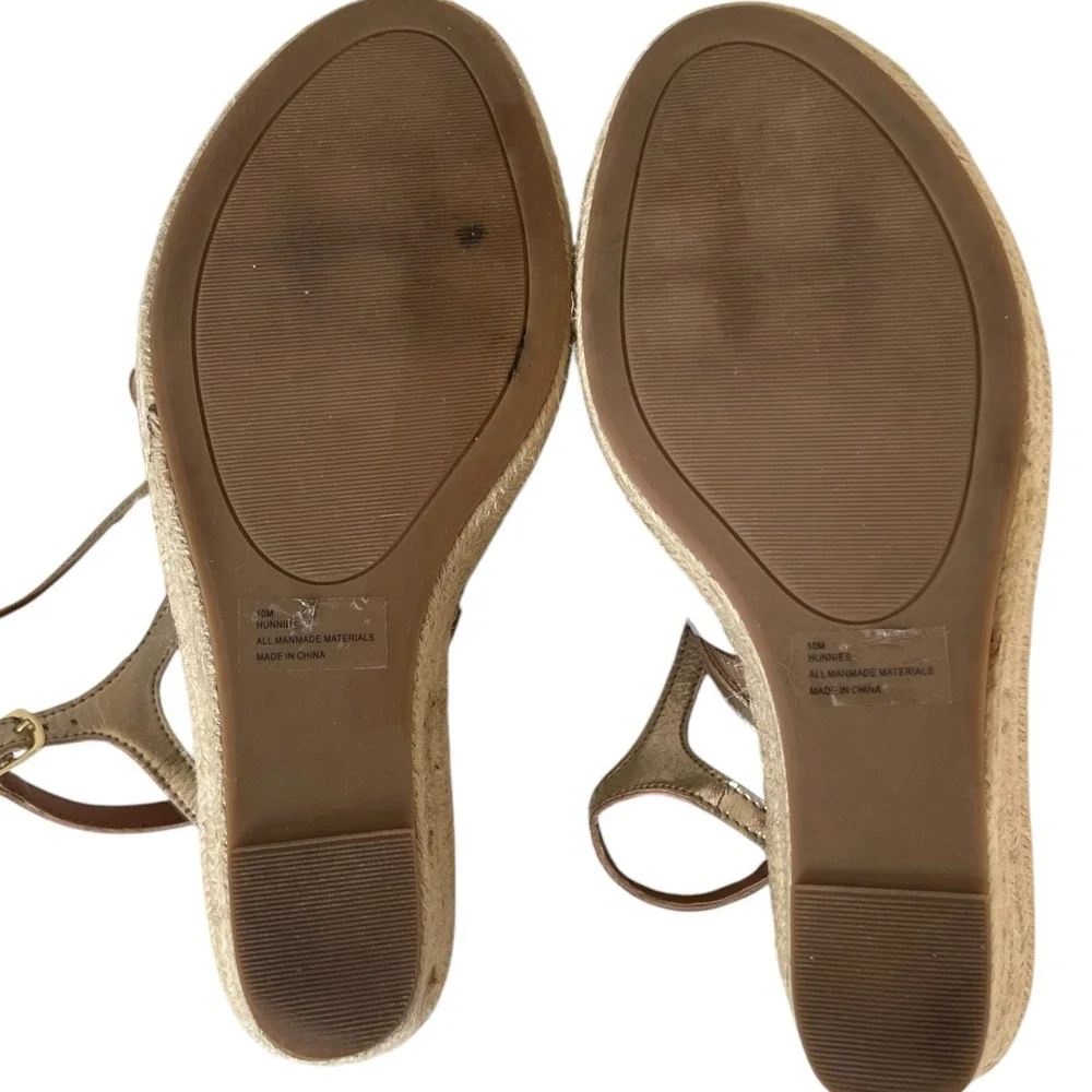 Sugar Hunnies Metallic Gold Strappy‎ Espadrille Wedge Sandals Womens 10M